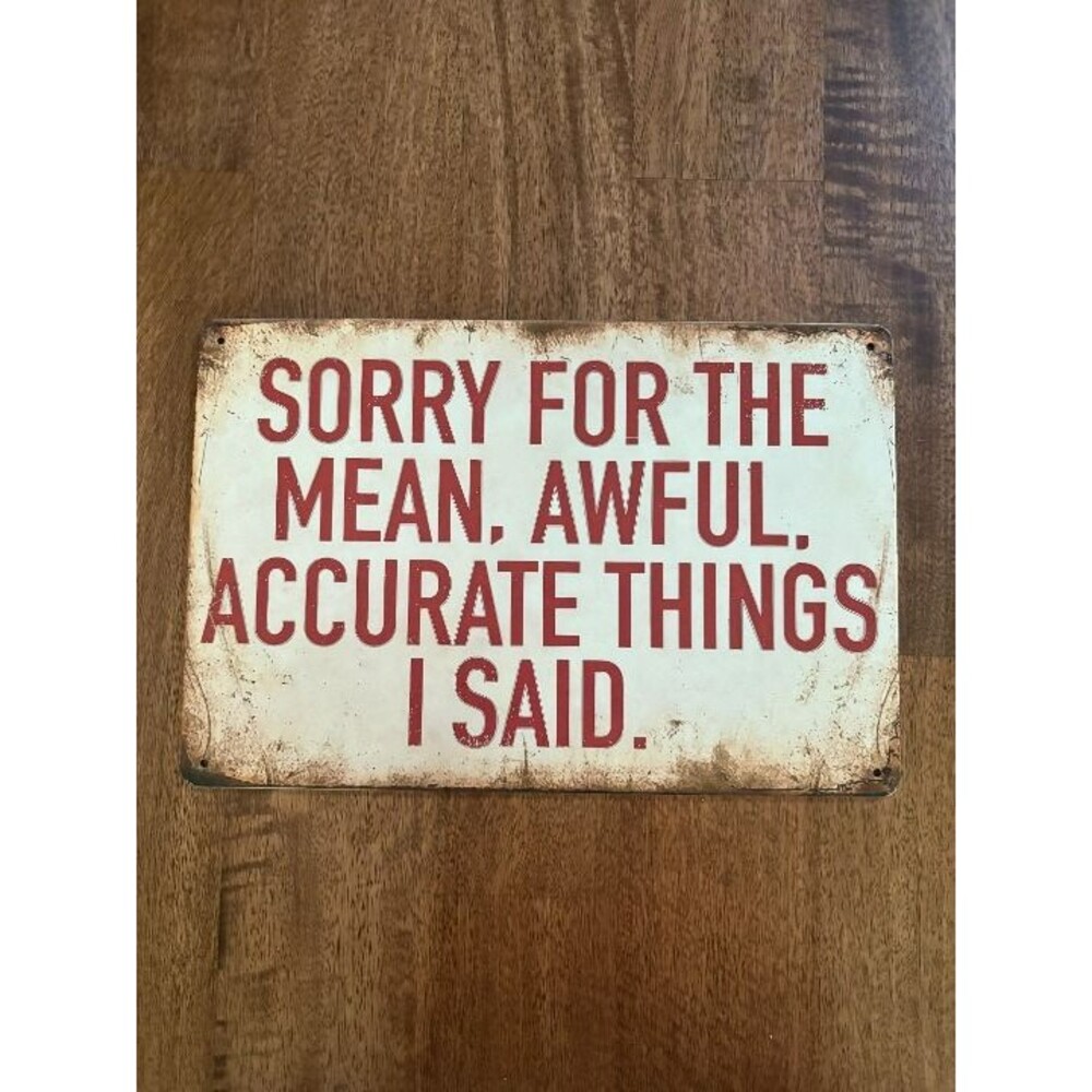 "Sorry For The Mean, Awful, Accurate Things I Said" Vintage Style Metal 12 x 8